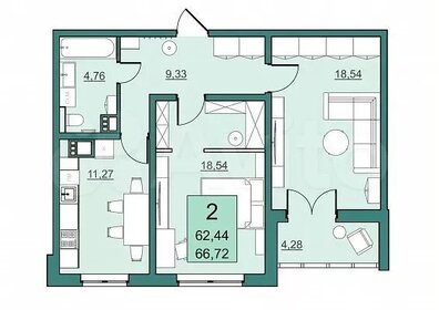 Квартира 66,7 м², 2-комнатная - изображение 1