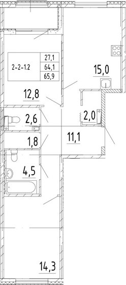 65,9 м², 2-комнатная квартира 16 950 000 ₽ - изображение 25