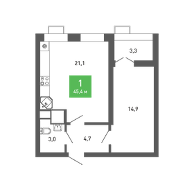 45,4 м², 1-комнатная квартира 5 423 017 ₽ - изображение 9