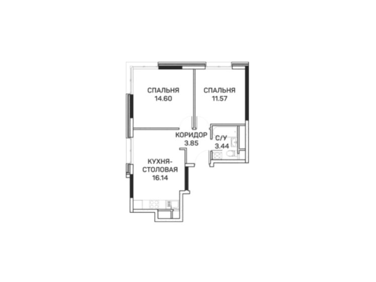 49,6 м², 2-комнатные апартаменты 10 784 900 ₽ - изображение 1