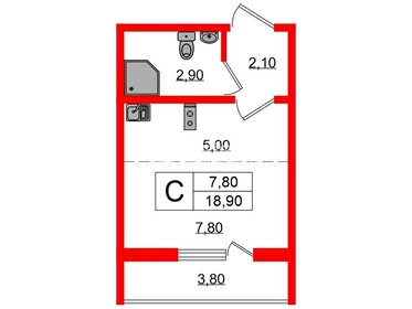 Квартира 18,9 м², студия - изображение 1