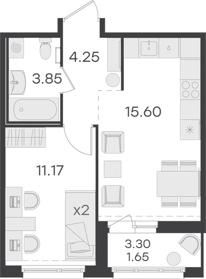 36,5 м², 1-комнатная квартира 7 299 999 ₽ - изображение 1