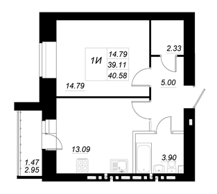 Квартира 40,6 м², 1-комнатная - изображение 1