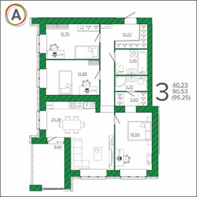 Квартира 95,5 м², 3-комнатная - изображение 1