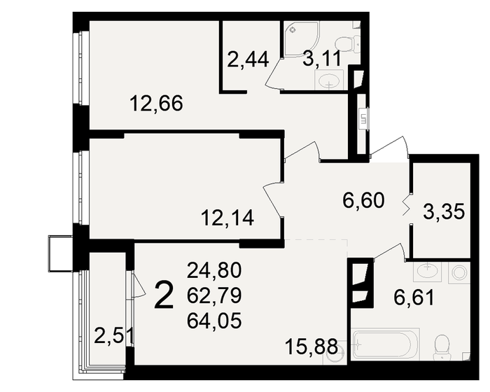 64,1 м², 2-комнатная квартира 6 244 875 ₽ - изображение 1