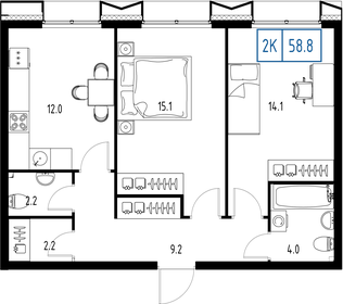 58,1 м², 2-комнатная квартира 18 171 530 ₽ - изображение 42