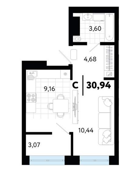 30,9 м², 1-комнатная квартира 4 990 000 ₽ - изображение 23