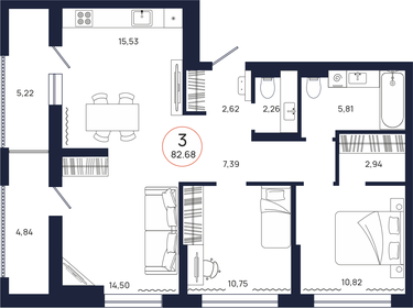 Квартира 82,7 м², 3-комнатная - изображение 2