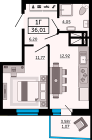 Квартира 36 м², 1-комнатная - изображение 1