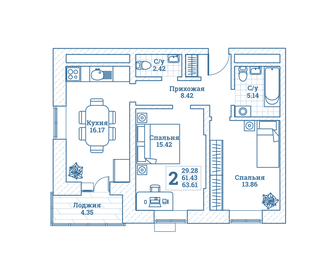 50 м², 2-комнатная квартира 5 700 000 ₽ - изображение 72
