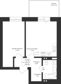 44,5 м², 1-комнатная квартира 7 123 200 ₽ - изображение 22