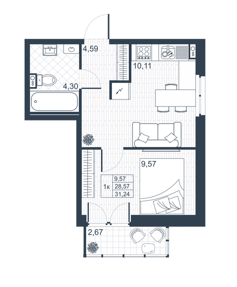 29,4 м², 1-комнатная квартира 3 700 620 ₽ - изображение 1