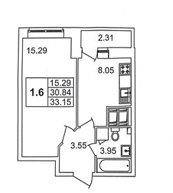 Квартира 33,2 м², 1-комнатная - изображение 1