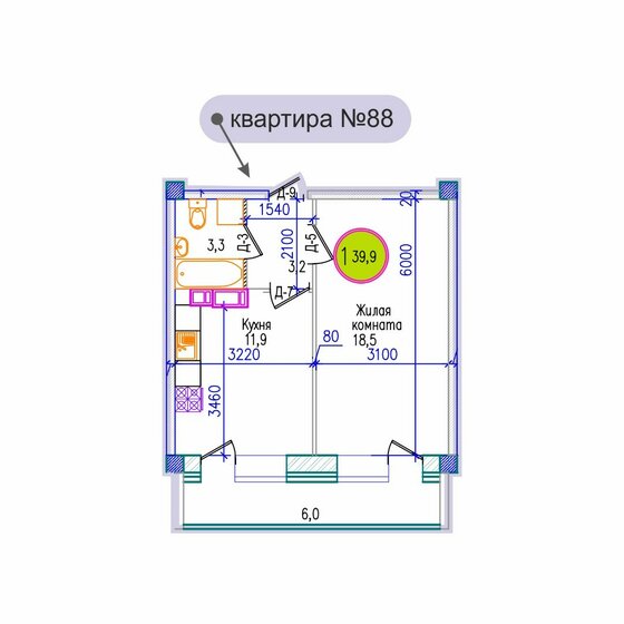 39,9 м², 1-комнатная квартира 5 586 000 ₽ - изображение 1