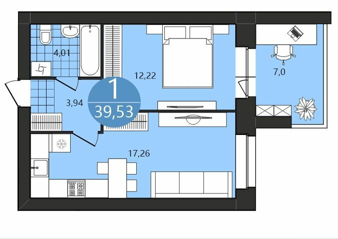 39,5 м², 1-комнатная квартира 4 243 200 ₽ - изображение 1