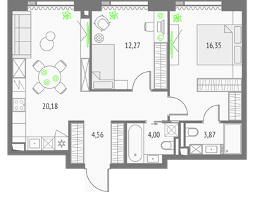 66,2 м², 2-комнатная квартира 26 965 528 ₽ - изображение 1