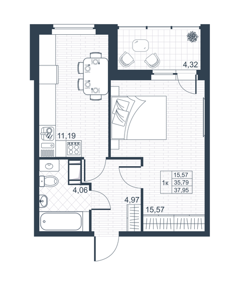 38 м², 1-комнатная квартира 5 237 100 ₽ - изображение 1