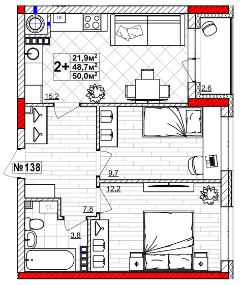 50 м², 2-комнатная квартира 6 450 000 ₽ - изображение 1