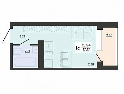 17,2 м², квартира-студия 2 800 000 ₽ - изображение 1