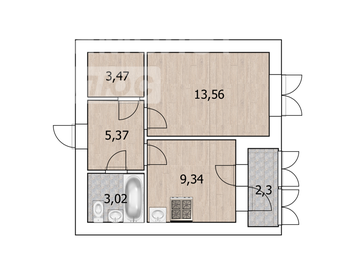 Квартира 35,4 м², 1-комнатная - изображение 1