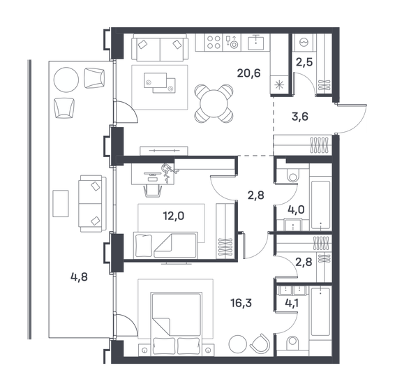 73,5 м², 2-комнатная квартира 34 177 500 ₽ - изображение 1