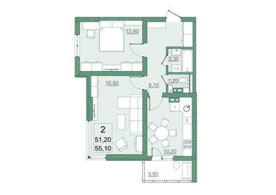 51,2 м², 2-комнатная квартира 5 273 600 ₽ - изображение 46