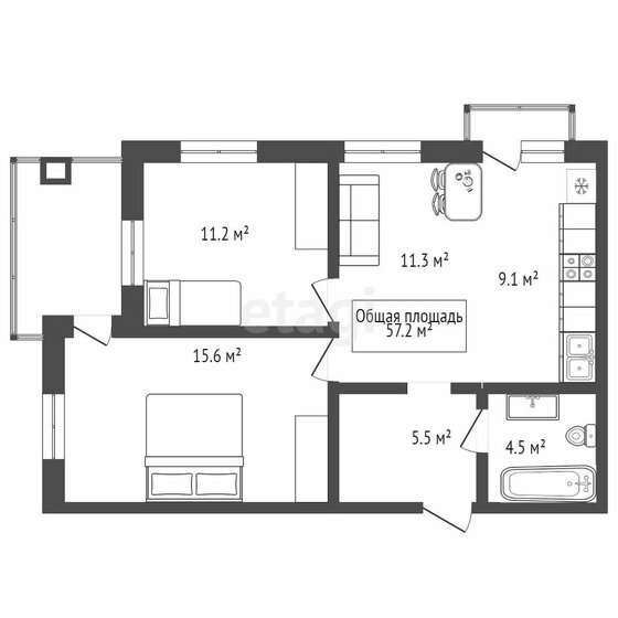 57,2 м², 3-комнатная квартира 4 200 000 ₽ - изображение 1