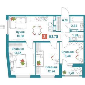 Квартира 63,7 м², 3-комнатная - изображение 1