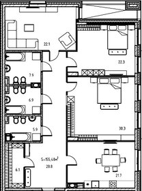 Квартира 157,5 м², 3-комнатная - изображение 1