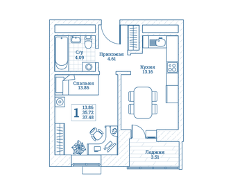 37,3 м², 1-комнатная квартира 4 401 400 ₽ - изображение 15