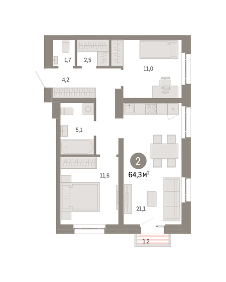 64,4 м², 2-комнатная квартира 20 950 000 ₽ - изображение 1