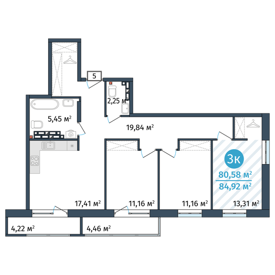 80,6 м², 3-комнатная квартира 10 392 000 ₽ - изображение 1