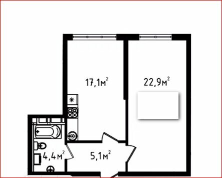43,5 м², 1-комнатная квартира 4 790 000 ₽ - изображение 1
