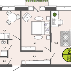 Квартира 50,5 м², 2-комнатная - изображение 2