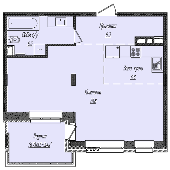 51,4 м², 1-комнатная квартира 15 677 000 ₽ - изображение 1