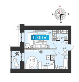 Квартира 45,1 м², 1-комнатная - изображение 1