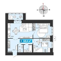 Квартира 68,6 м², 2-комнатная - изображение 4