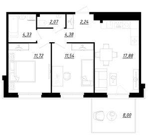 Квартира 56,6 м², 2-комнатная - изображение 1