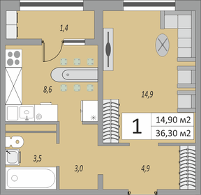 35,1 м², 1-комнатная квартира 2 745 522 ₽ - изображение 11