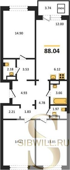 88 м², 3-комнатная квартира 9 860 500 ₽ - изображение 1