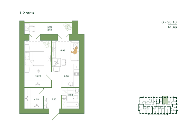 41,5 м², 1-комнатная квартира 3 980 160 ₽ - изображение 1