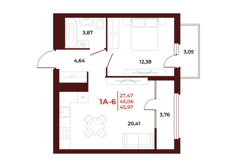 46 м², 1-комнатная квартира 4 872 820 ₽ - изображение 1