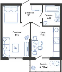 41,1 м², 1-комнатная квартира 6 679 000 ₽ - изображение 38