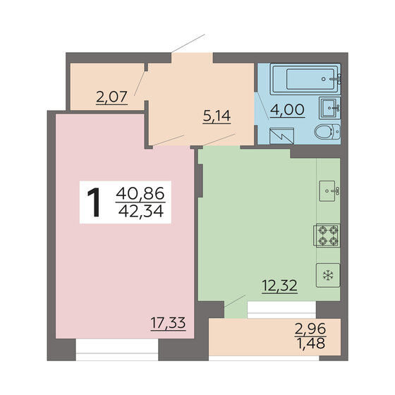42,3 м², 1-комнатная квартира 4 445 700 ₽ - изображение 9