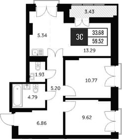 Квартира 59,5 м², 2-комнатная - изображение 1