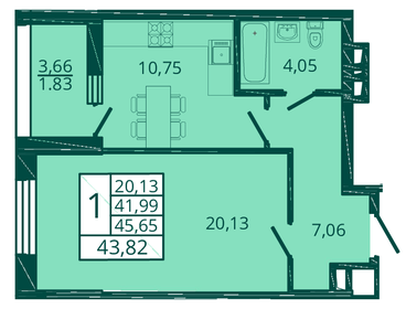 43,8 м², 1-комнатная квартира 6 967 380 ₽ - изображение 14