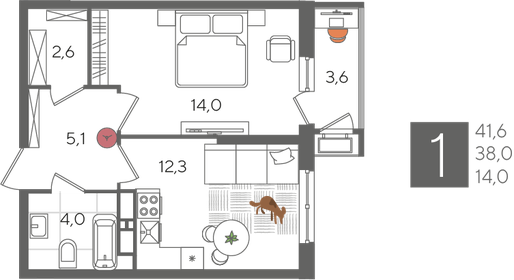41,6 м², 1-комнатная квартира 10 404 160 ₽ - изображение 5