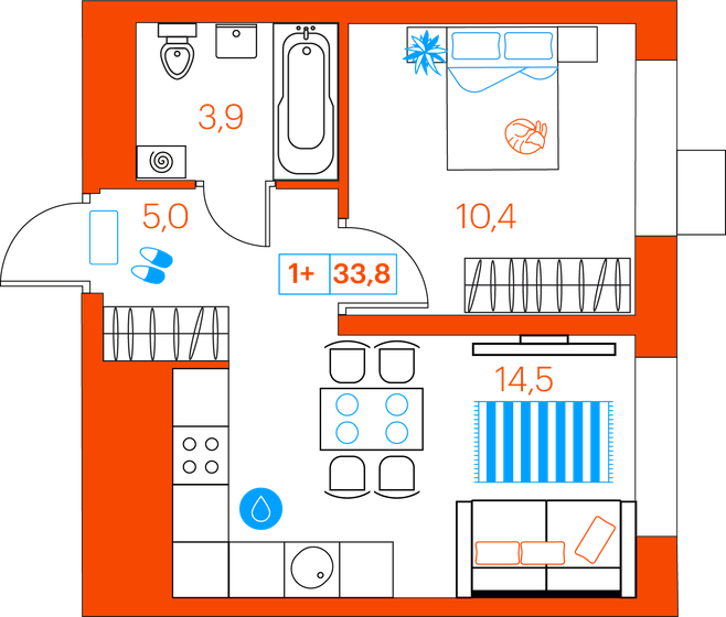 33,8 м², 1-комнатная квартира 4 720 000 ₽ - изображение 1