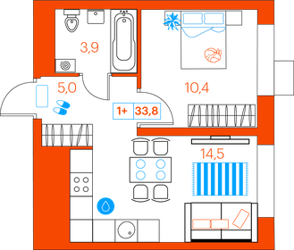 34,8 м², 1-комнатная квартира 3 550 000 ₽ - изображение 81