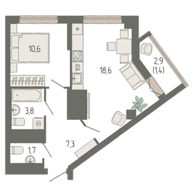 45,5 м², 1-комнатная квартира 9 544 501 ₽ - изображение 16